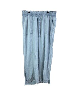 Melissa Nepton Chambray Pull On Tie Waist Tencel Pants, Blue, Ankle, Wide Leg, L